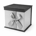Geschenkbox 30 x 30 x 30 cm aus Karton in Grau mit Deckel und Schleife