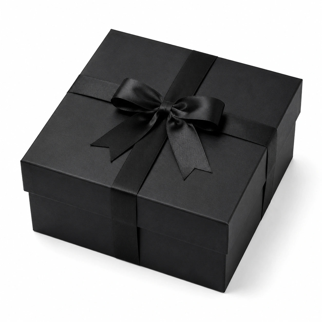 Geschenkbox 20 x 20 x 10 cm Karton Schwarz mit Textilband quadratisches Design