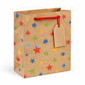 Geschenktüte 26 x 12 x 32 cm aus Kraftpapier braun mit Sternenmuster und Kordelgriffen