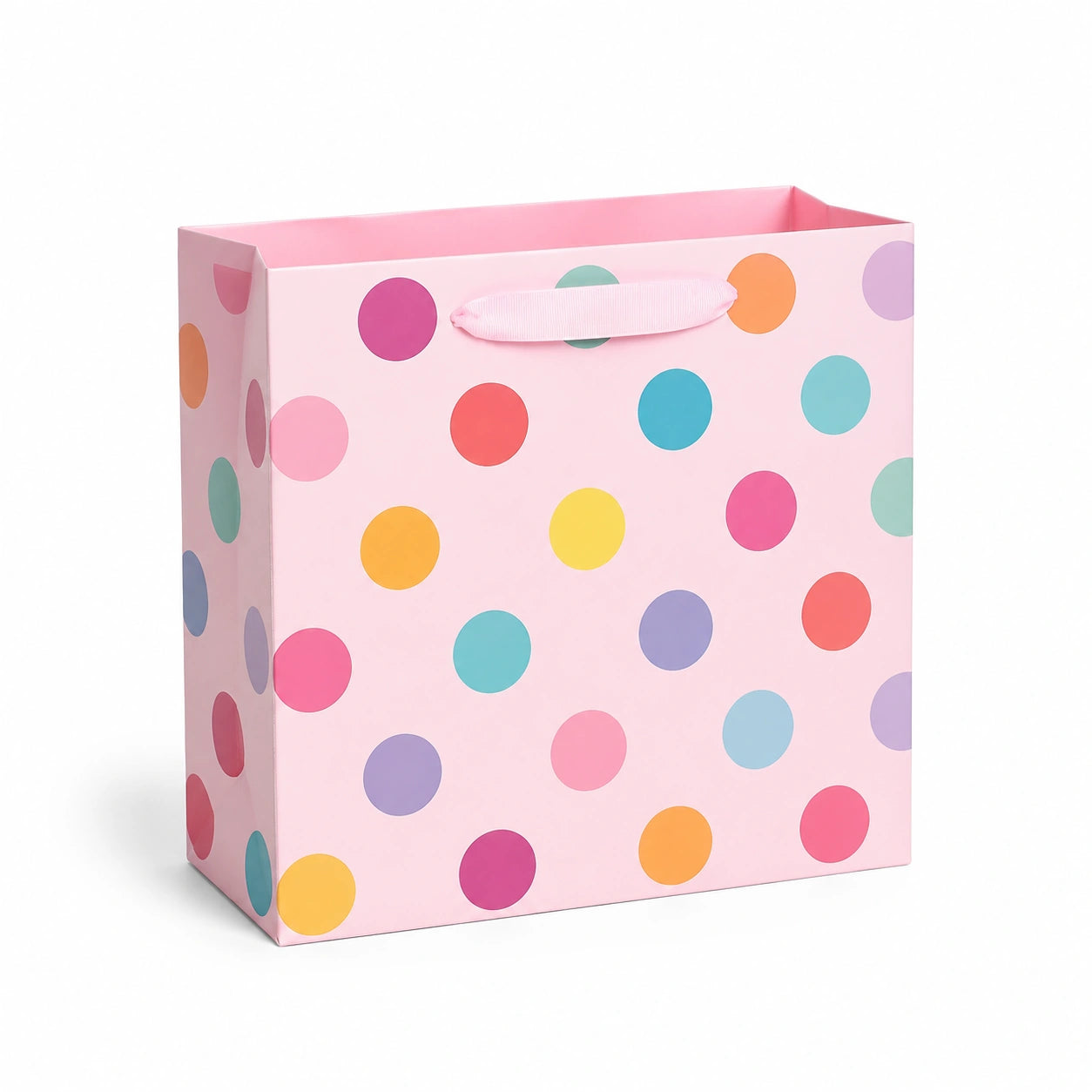 Geschenktüte 26 x 12 x 32 cm aus Papier Rosa mit Punkten und Tragegriff für Geschenke