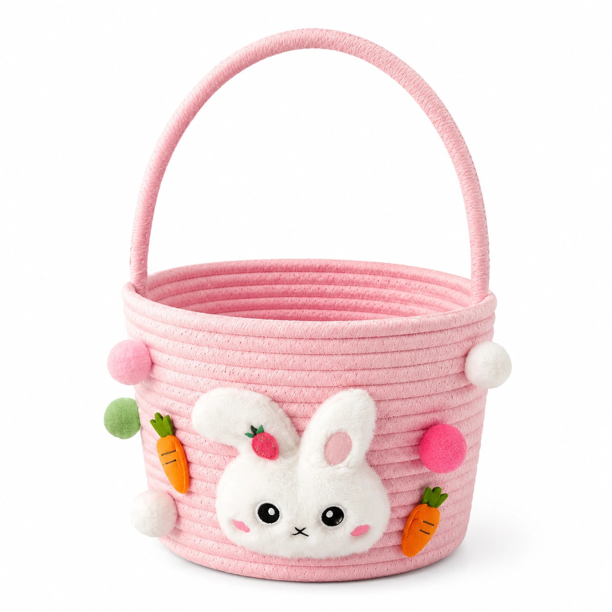 Osterkorb 20 x 16 cm aus Textilkordel rosa mit Hasenmotiv und Tragegriff