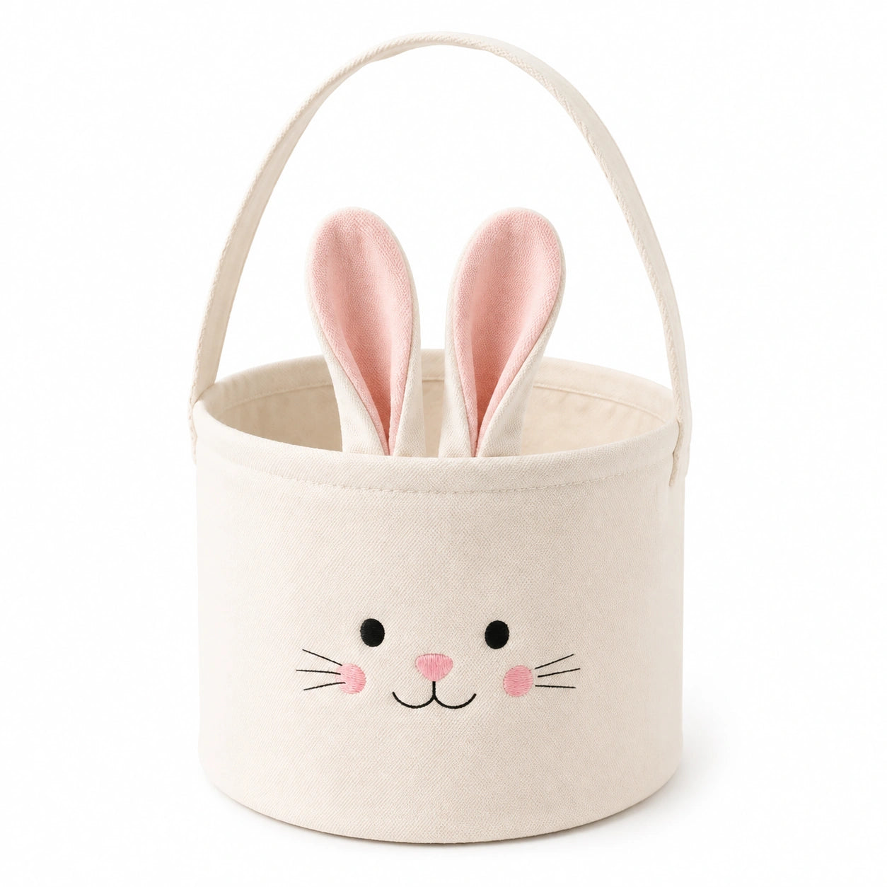 Osterkorb 25 x 22 cm aus Baumwollstoff in Creme Rosa mit Hasendesign für Geschenke