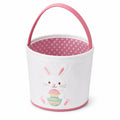 Osterkorb 25 cm aus Stoff Weiß Rosa mit Hasenmotiv und Tragegriff