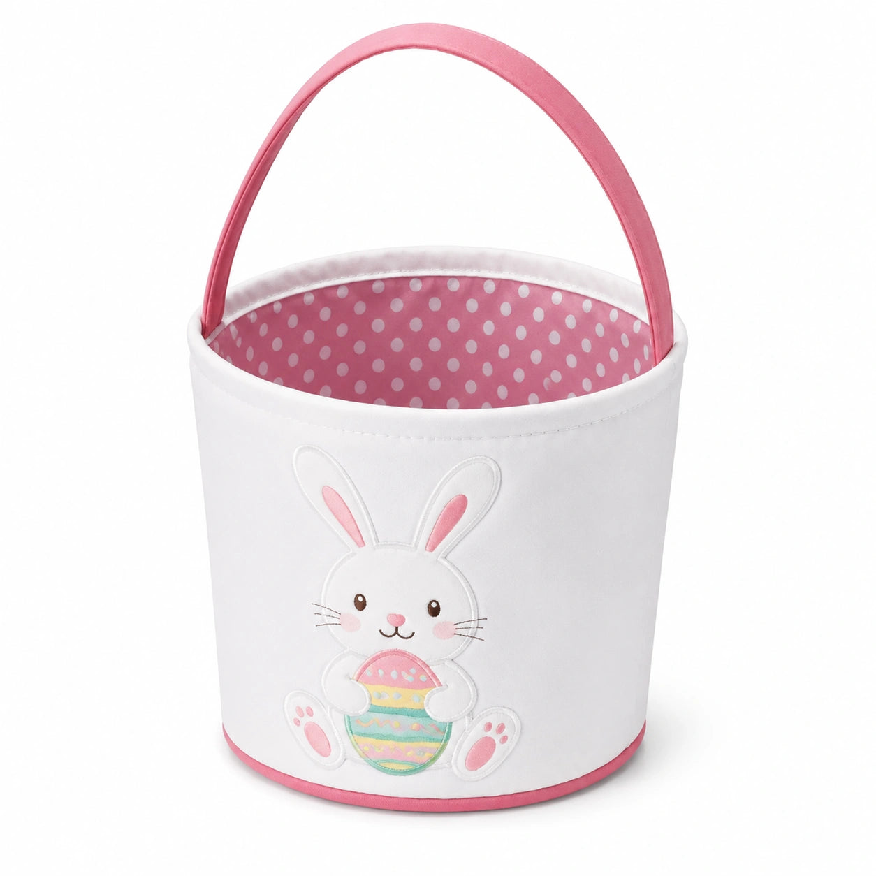 Osterkorb 25 cm aus Stoff Weiß Rosa mit Hasenmotiv und Tragegriff