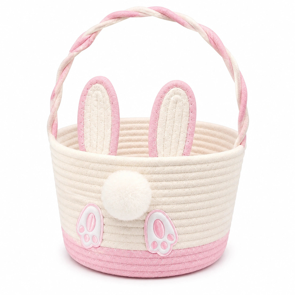Osterkorb Ø22 cm Baumwolle Rosa Creme Hasendesign mit Tragehenkel