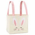 Ostertasche 30 x 20 x 25 cm aus Baumwollcanvas cremefarben mit rosa Hasenmotiv und Tragegriffen