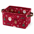 Aufbewahrungskorb 30 x 20 x 15 cm Textil Rot mit Weihnachtsmotiv und Griffen