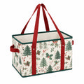 Aufbewahrungskorb 40 x 30 x 30 cm aus Stoff Creme Grün Rot mit Tragegriffen faltbar