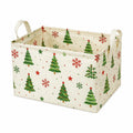 Aufbewahrungskorb 33 cm 25 cm 25 cm Stoff Elfenbein Grün Rot Weihnachtsmotiv faltbar