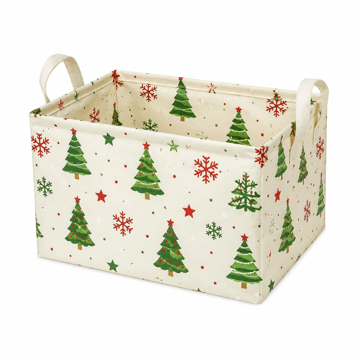 Aufbewahrungskorb 33 cm 25 cm 25 cm Stoff Elfenbein Grün Rot Weihnachtsmotiv faltbar