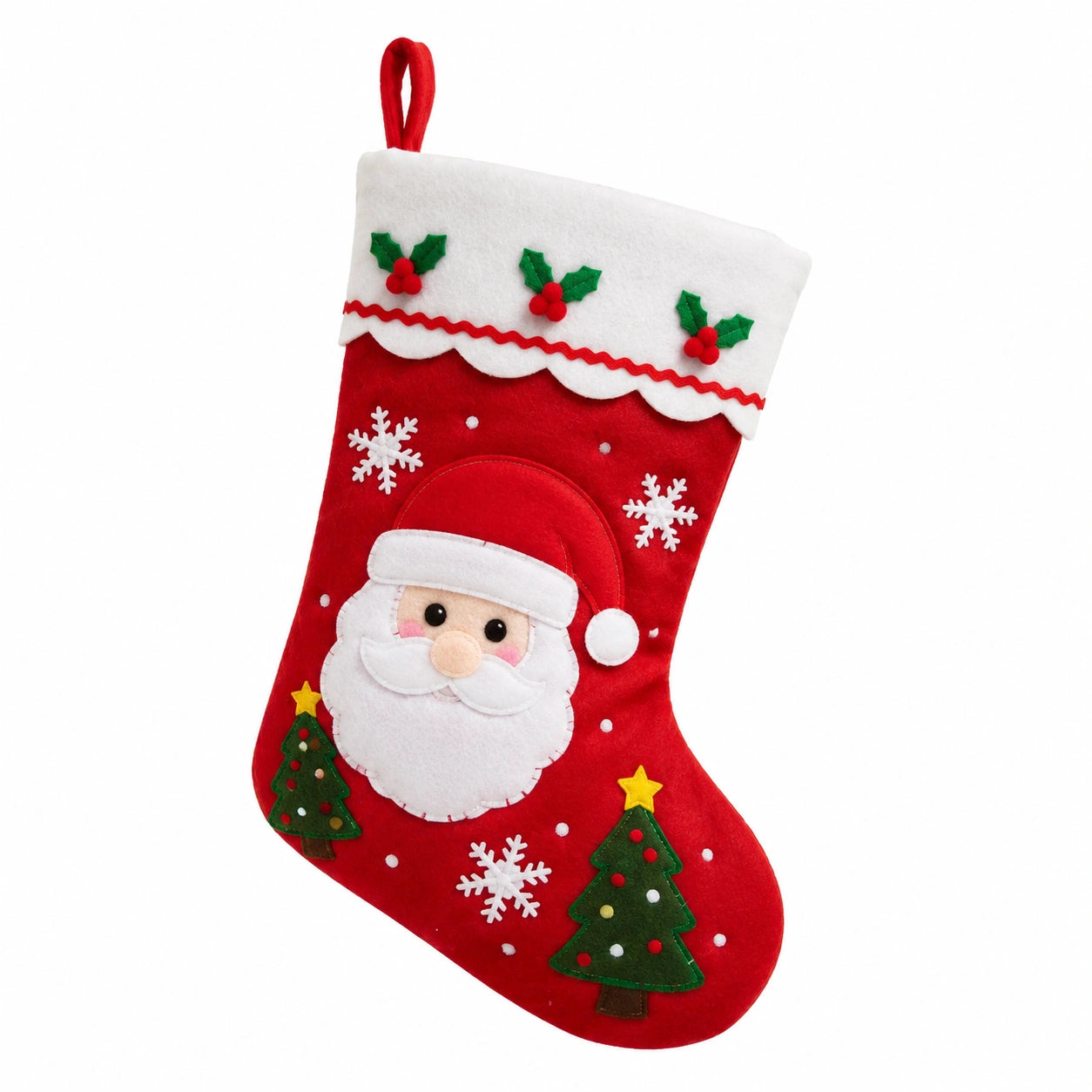 Weihnachtsstrumpf 45 cm aus Filz Rot Weiß mit Aufhängeschlaufe Nikolausmotiv