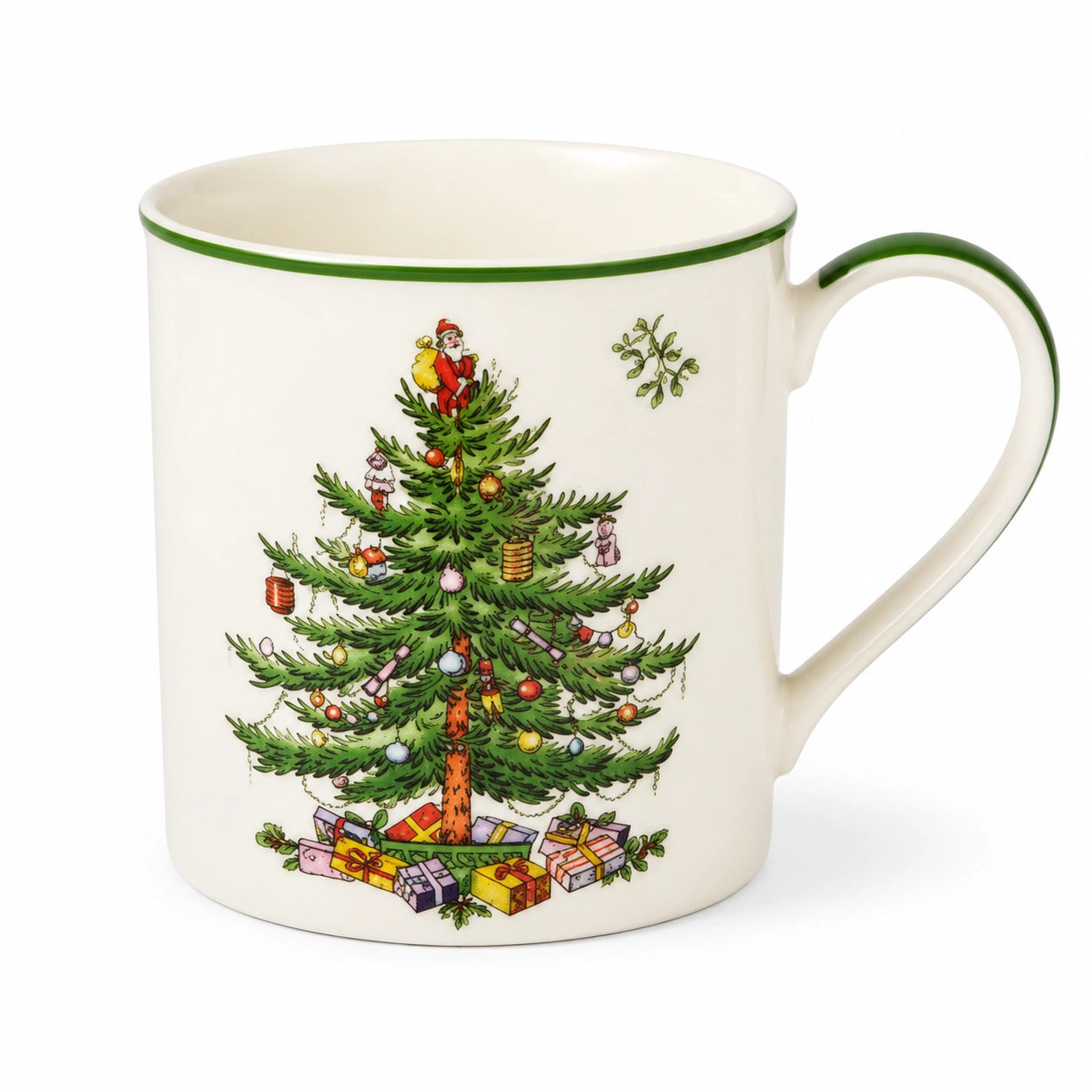 Porzellantasse 0.35 L cremeweiß mit Weihnachtsbaumdekor und Henkel