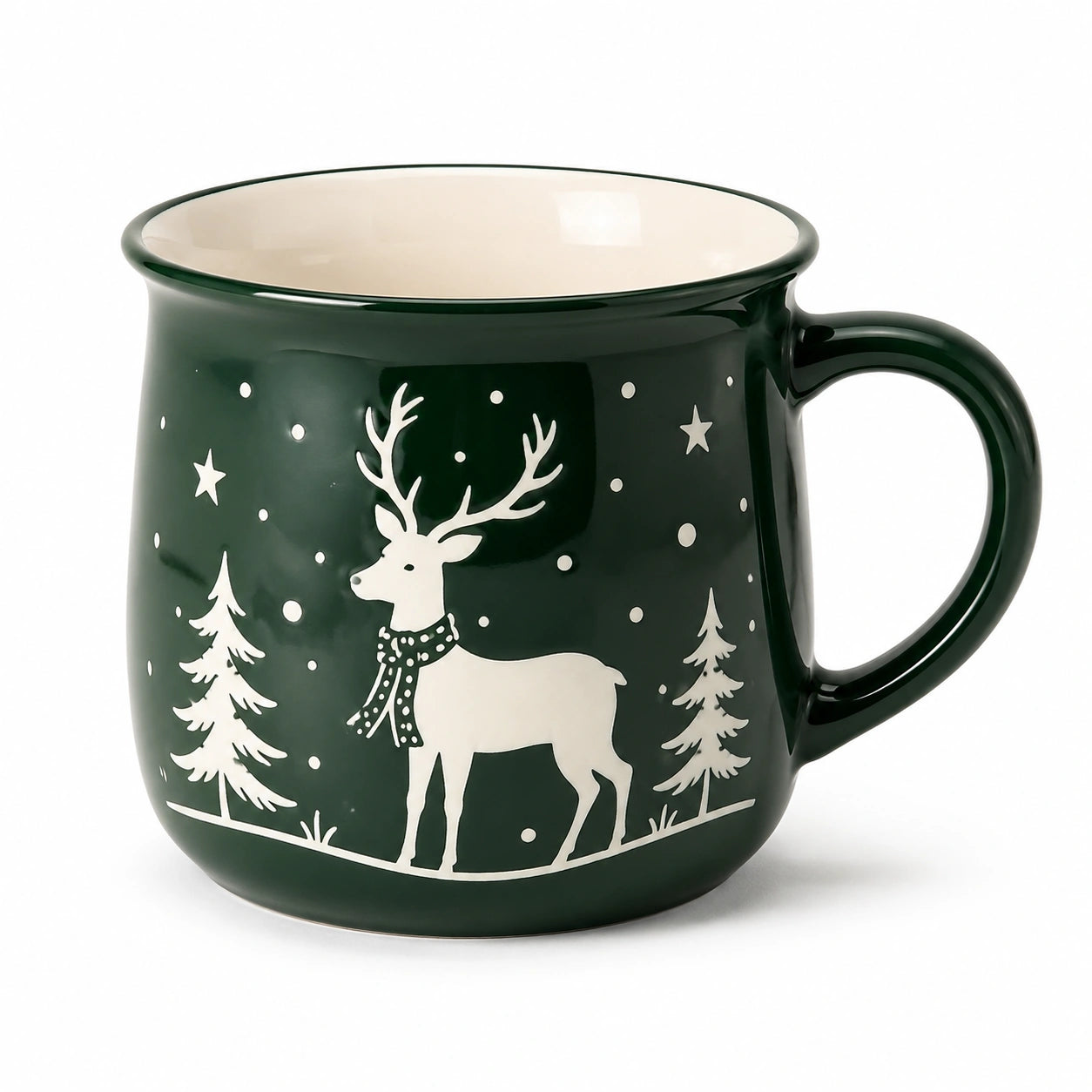 Keramiktasse 11 cm dunkelgrün mit Wintermotiv für Heißgetränke
