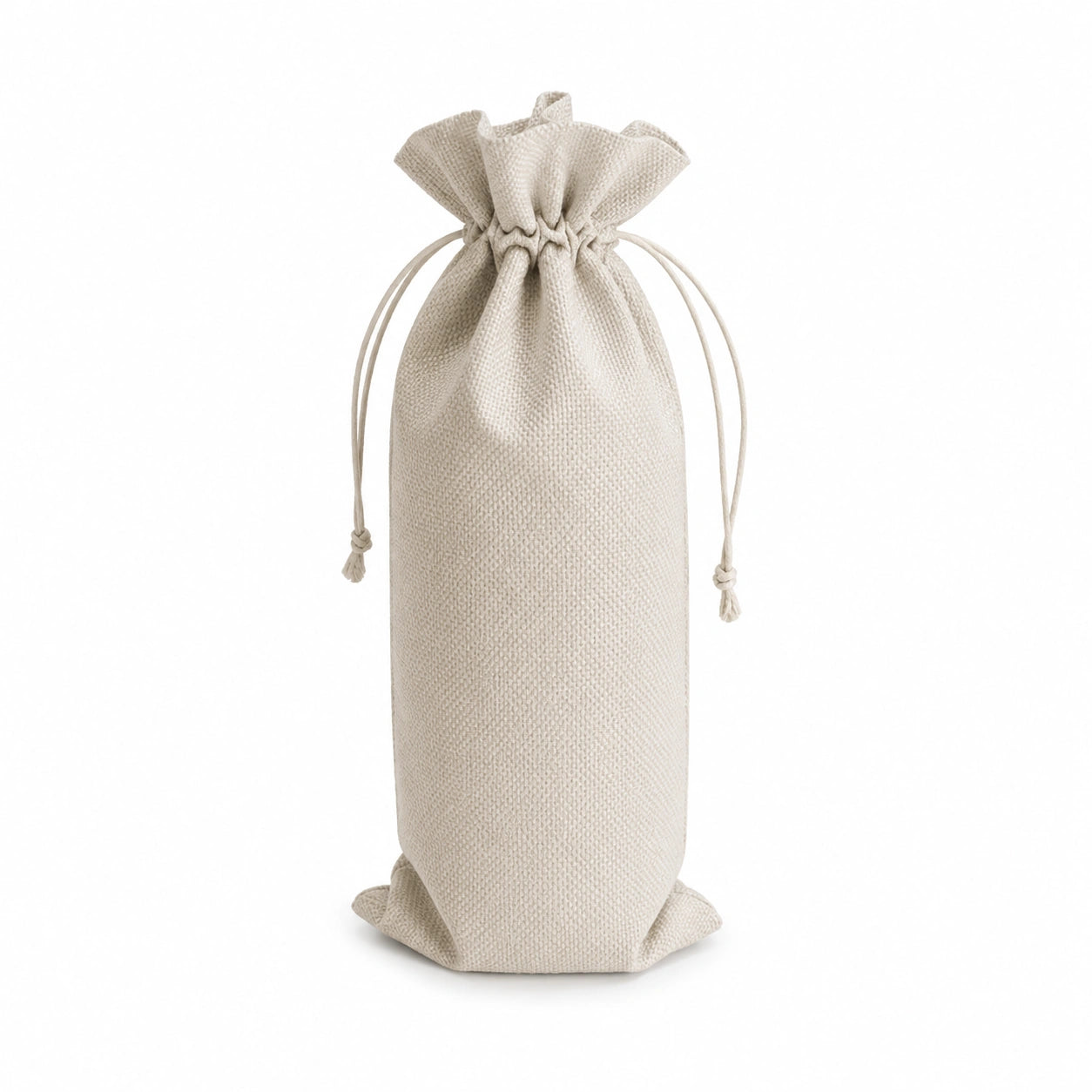 Flaschenbeutel 35 x 12 cm aus Leinen Beige mit Kordelzug