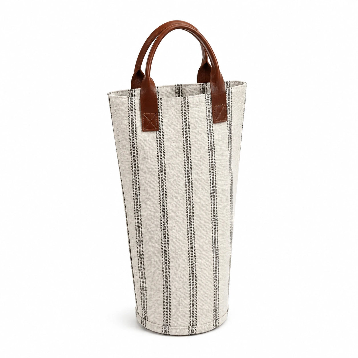 Flaschentasche Ø 15 cm Canvas Beige Braun gestreift mit Tragegriffen