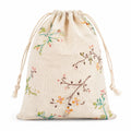Stoffbeutel 20 x 15 cm aus Baumwolle in Beige mit Blumenmuster und Kordelzug